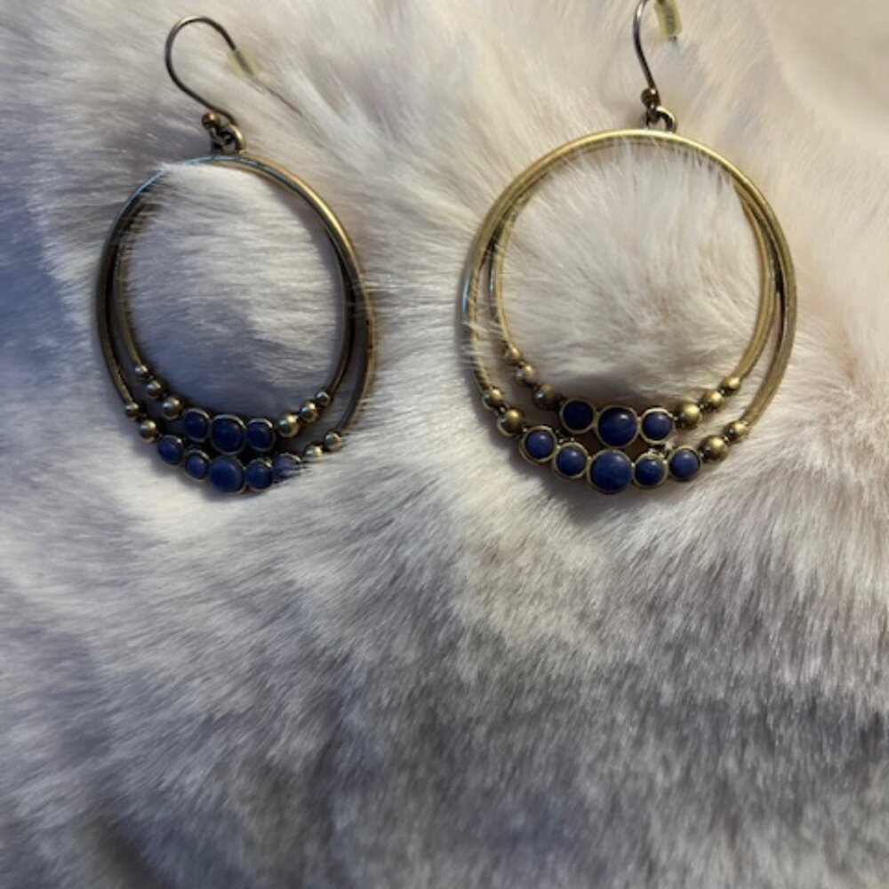 Lucky Brand -Brushed Gold Drop Earrings with Blue Stones